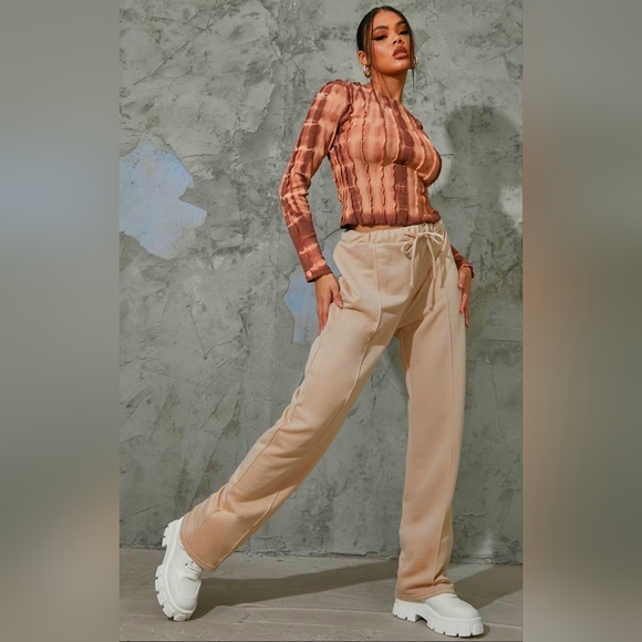 Pretty Little Thing | Ribbed Tie Dye Contrast Seam Long Sleeve Top | Size 6 NWOT - Picture 1 of 12